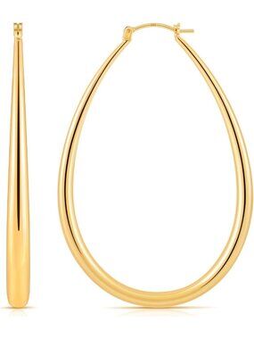 Stylish Chunky Gold Plated Hoop Earrings for Women, Oval Design, Sterling Silver